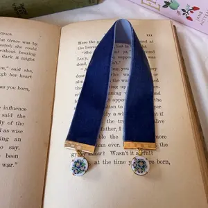 Navy Velvet Bookmark with Florals Charms - Elegant Bookmarker for book lovers bible