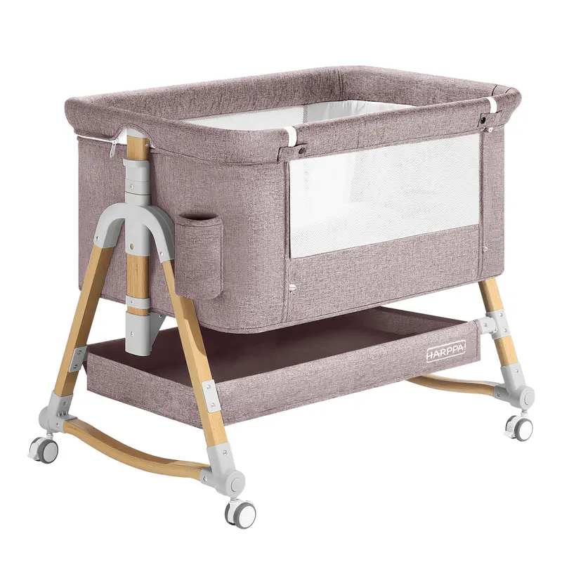 HARPPA 3-in-1 Foldable Baby Bassinet Bedside Sleeper, Rocking Bassinet with Mattress & Cover, Height Adjustable Bassinet for Baby with Wheels, Crib For Infant
