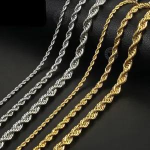 Stainless Steel Twisted Rope Link Chain 3/5/7mm Gold Silver Color Necklace for Men Women Jewelry Accessories 16-30inch DKNM178A
