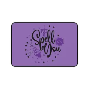 I Put a Spell on you Desk Mat (Violet) Halloween Witch Desk Blotter, Halloween Season Computer Pad, Festive Witch Decor Work Surface Protector, Cozy Home Office