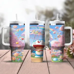 1pc 40oz Doraemon water bottle, stainless steel insulated water cup, portable travel cup, outdoor cup, accompanying cup with handle, thermos cup, cup set-Christmas Valentine's Day gift for Mother's Day, suitable for gift giving