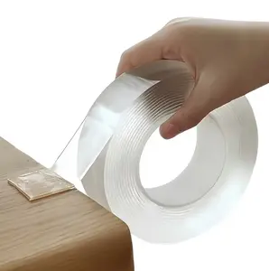 Heavy Duty Double Sided Tape - Removable Waterproof Self Adhesive Nano Mounting Filament Tape with 1.2" & 0.8" Widths, Transparent Grip, Strong Adhesion & Invisible Adhesive for Picture Hanging, Wall Decor, Indoor-Outdoor Use