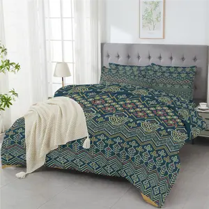 3 Piece Comforter Set Soft Retro Indian Green Bohemia Bandhani Border Printed All Season Bedding Set For Room Decor With 1 Comforter And 2 Pillowcases