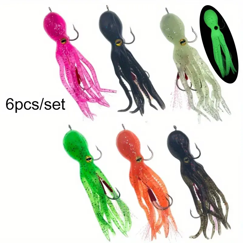 6pcs Avlcoaky Squid Swimbait Lures Set, 3.94inch/21.5g, Stainless Steel & Lead Jig Squid Skirts, Soft Octopus Saltwater Fishing Lure, Mixed Color, Lead Content