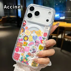 Magnetic Phone Case for iPhone 17 16  Pro Max Plus 15 14 13 12 11 Air E Joyful Sticker Symphony  Printed Clear Acrylic All Coverage Cover Support Wireless Charging