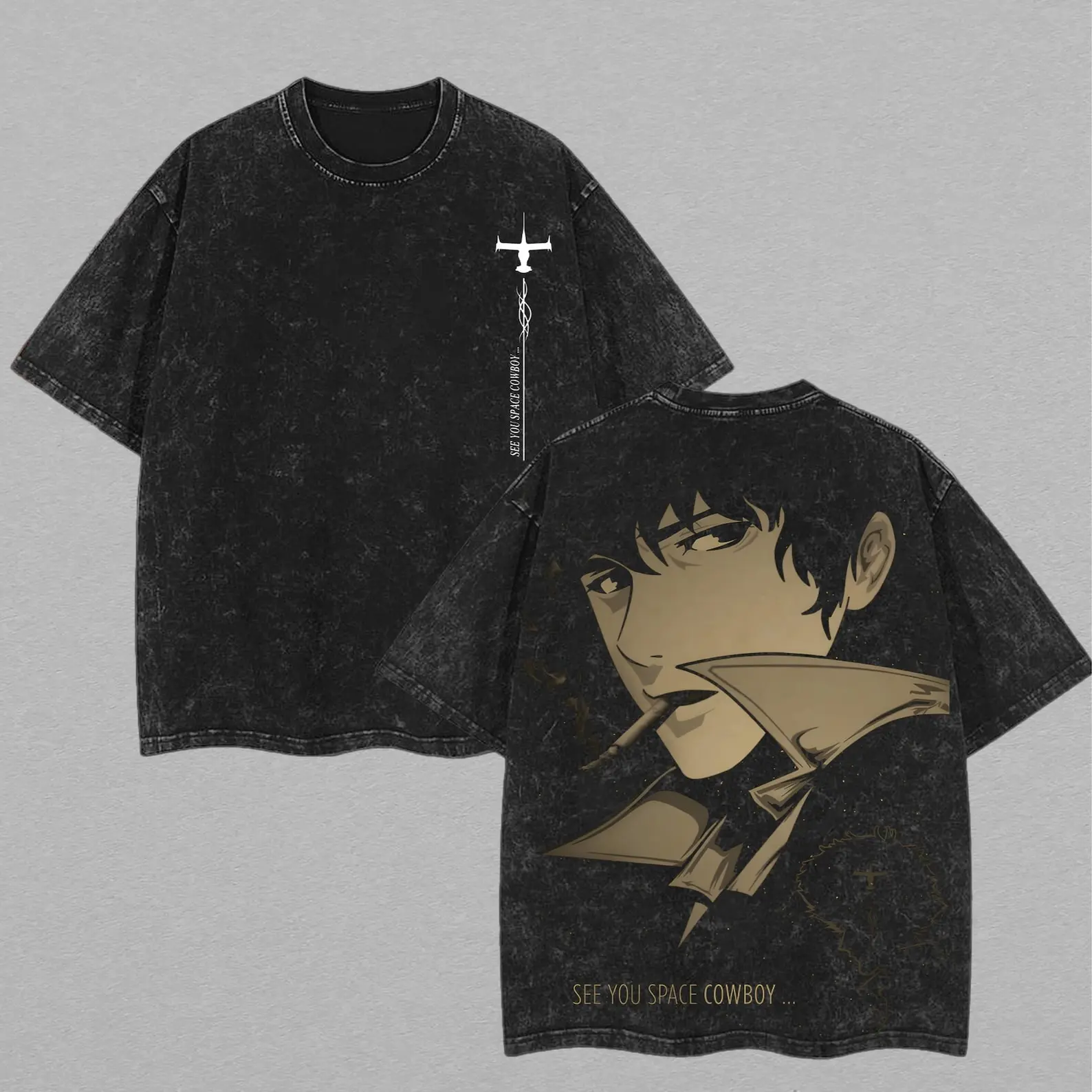 Vintage Cowboy Bebop Spike Spiegel Shirt Anime Graphic Tee See You Space Cowboy T Shirt Vintage Washed Streetwear Unisex Otaku Gift