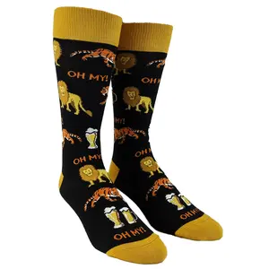 Men's Lions Tigers and Beers Socks Funny Animals Cats Drinking Novelty Footwear Funny Graphic Socks Comfortable Fitted Spandex Cotton