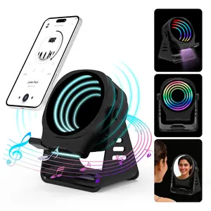 7-in-1 Magnetic Phone Stand Speaker with RGB Light, HD Mirror, Night Light - Wireless Bluetooth/Induction Dual Mode, 500mAh Battery, 360° Rotatable Desk Holder for iPhone/Android/Tablet