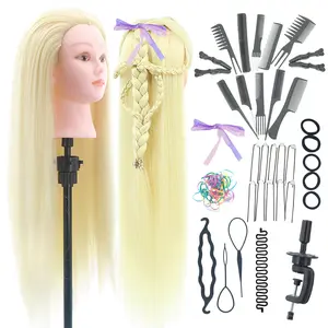 26-28 Inch Mannequin Head for Hair Styling, Free Standing Training Head with Long Fiber Hair, Cosmetology Doll Head for Hairstylists