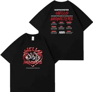 BabyMonster World Tour T-Shirt, Hello Monsters Tour Tees, Cotton Unisex Tees, Graphic Top, Concert Merch, Men Gift and Women Gift