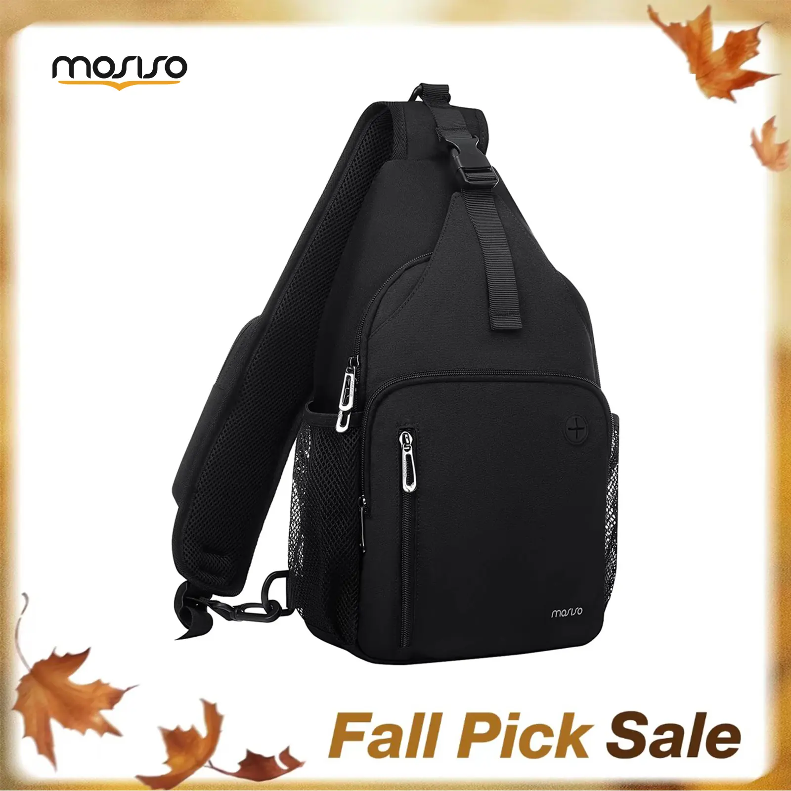 MOSISO Sling Backpack Bag, Crossbody Shoulder Bag for Travel, Hiking, Daypack Chest Bag with Front Square Pocket, USB Charging Port, Water Bottle Mesh Pouch, Ideal for Men & Women
