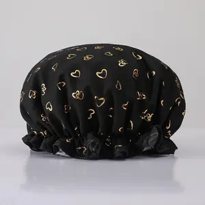 Double Layer Bathing Cap, 1 Count Heart Pattern Waterproof Shower Cap for Women & Girls, Bathroom Supplies for Home Use, Shower Essentials, Bathroom Accessory, Home Goods
