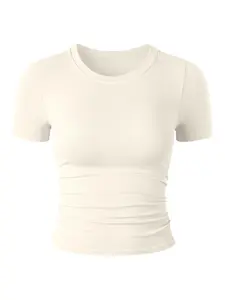New Women's Summer Short Sleeve, Seamless Sporty Top, Slim Fit Pleated Set, High Stretch Waist, Breathable Comfort, Ideal for Fitness