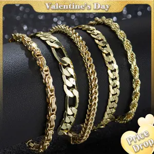 Holylegend 14K Gold-Plated Rope, Figaro, Cuban Concave, Franco, Byzantine Bracelet, Twisted cable bracelet,Elegant jewelry bracelet, 8" Length, 6 mm/8 mm/10 mm Width,Diamond Cut