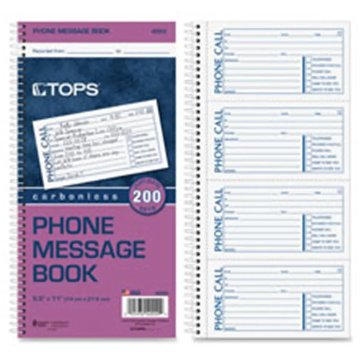 Tops TOP4002 Phone Message Book- 4 Calls-Pg- 200 Sets- 11 in. x 5.5 in.- WE-CY