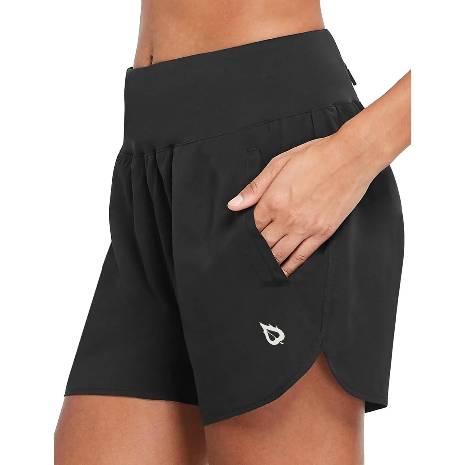 baleaf Women's 5" Athletic Stretch Running Shorts with Liner, Quick-Dry High Waistband for Gym Workouts with Zipper Pockets, Athletic Stretch Women's Sports Shorts, 1 Back Zip Pocket, High Waisted, Adjustable Fit, Zippered Pockets