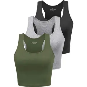 Sports Crop Tank Tops for Women Cropped Workout Tops Racerback Running Yoga Tanks Cotton Sleeveless Gym Shirts 3 Pack Porvike