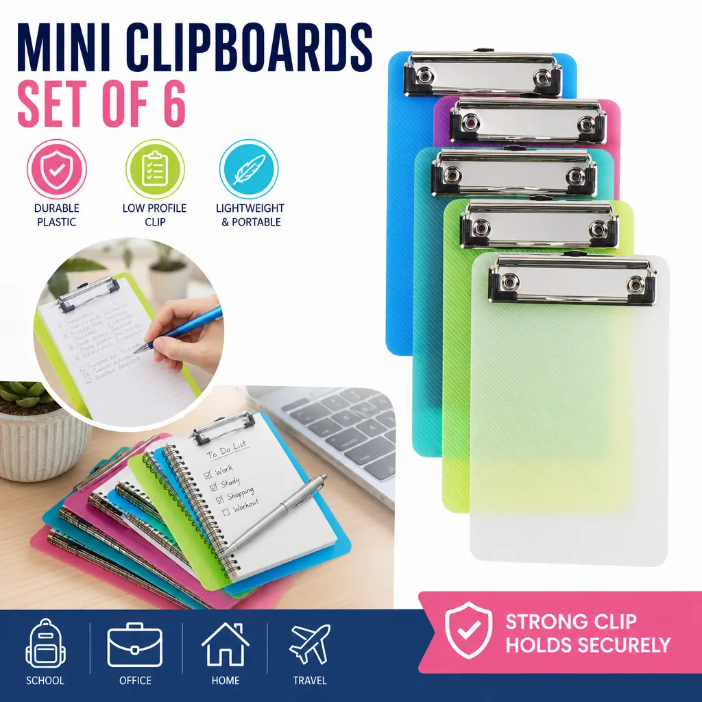 Plastic Colorful Mini Clipboard Set of 5 – Pretty Cute Memo Size Pocket Clipboards 4.7x7.3 Inch A6, Aesthetic Clipboard for Classrooms, Offices, Restaurants, Doctor Offices, Waitress Waiter Pad – TikTok Viral Adorable Stationery Must-Have