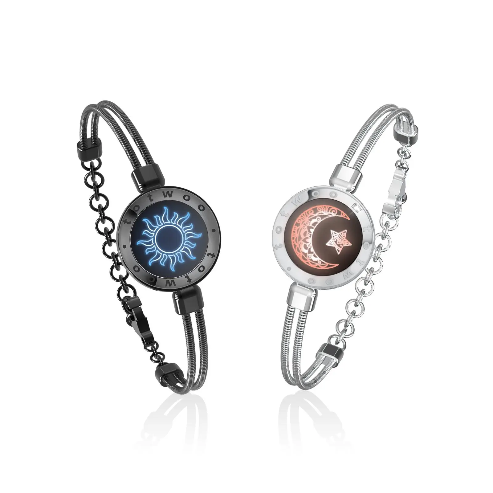 TOTWOO Sun and Moon Long Distance Touch Bracelets for Couples, Smart Light Up & Vibration Love Jewelry, Long Distance Relationship Gifts for Boyfriend, One-to-One Bluetooth Pairing via App
