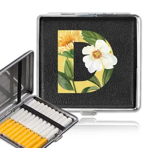 PU Practical Cigarette Storage Box, Large-Capacity Scratch-Resistant Cigar Holder, Durable Dustproof Cigar Protective Cover, Floral Initial Name