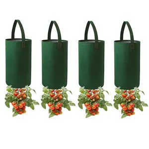 4-Pack vegetable planting bag, upside-down tomato planting bag, easy-to-install and durable hanging tomato planter, bottom zipper design, durable breathable fabric, suitable for indoor/outdoor use, space-saving gardening hanging basket.