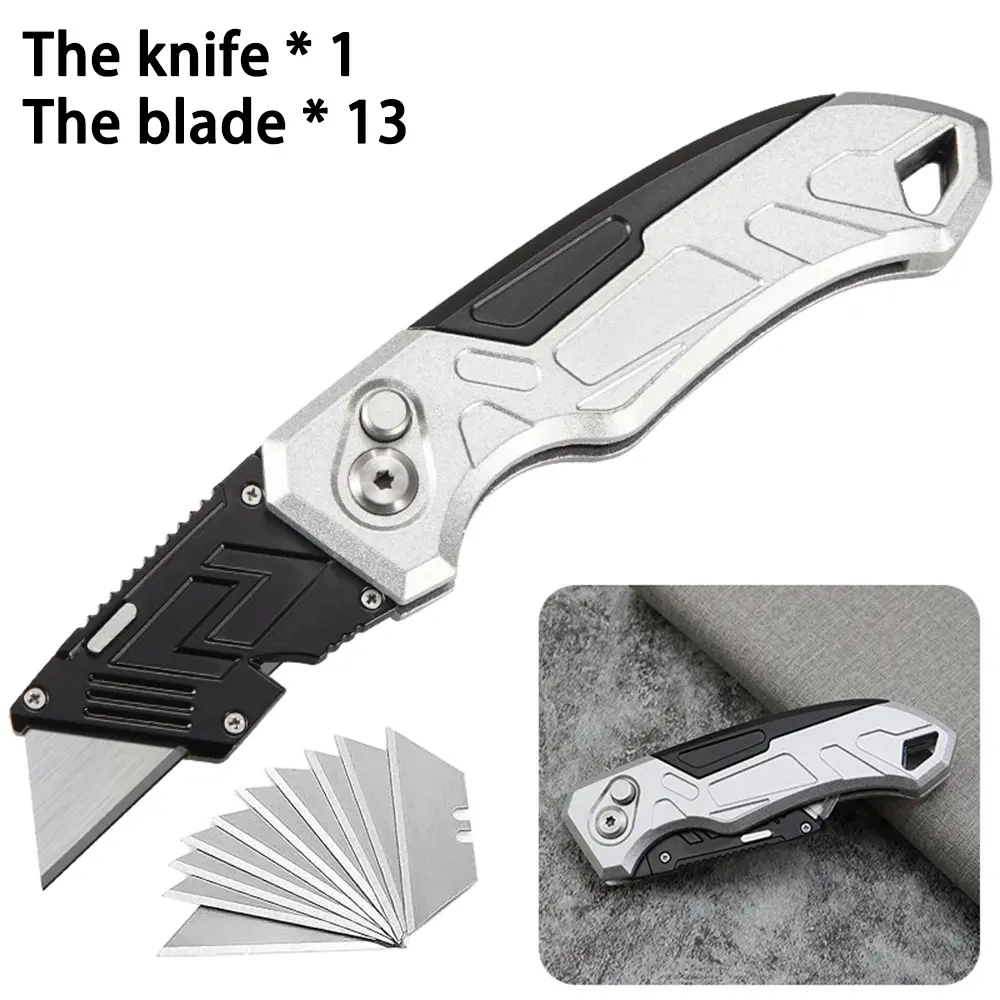 Knife Holder with Detachable & Replaceable Blades, Lightweight Aluminum Handle, Red Styles, Perfect for Daily Use