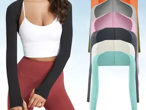 Women's UV Protection Shawl Arm Sleeves with Finger Hole, Breathable, Anti-UV Outdoor Shrug Top Workout Rash Guard