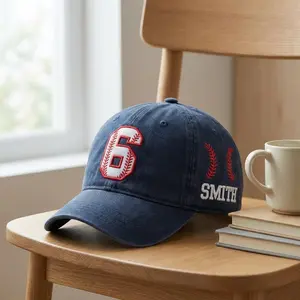 Personalized Name & Number Hat – Custom Embroidered Baseball Cap, Vintage Washed Dad Hat, Sports Fan Gift, Game Day Cap