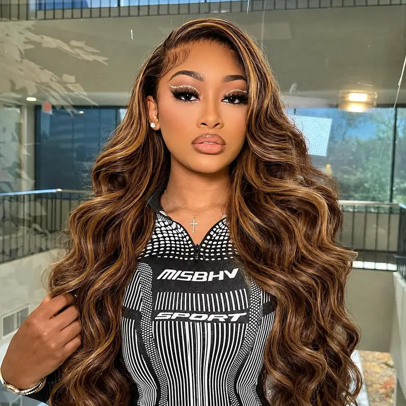 Yilike Highlight Ombre Lace Front Wig Human Hair 13x6 HD Honey Blonde 4/27 Body Wave Lace Frontal Wigs 180% Density Glueless Wigs Human Hair for Black Women
