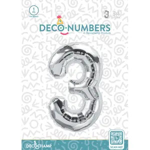 Number 3 Silver Foil Balloon 34" (Single Pack) DECONUMBER