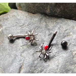 1pc Red Crystal Spider 16g Curved Barbell Rook Piercing 16 Gauge Eyebrow Ring