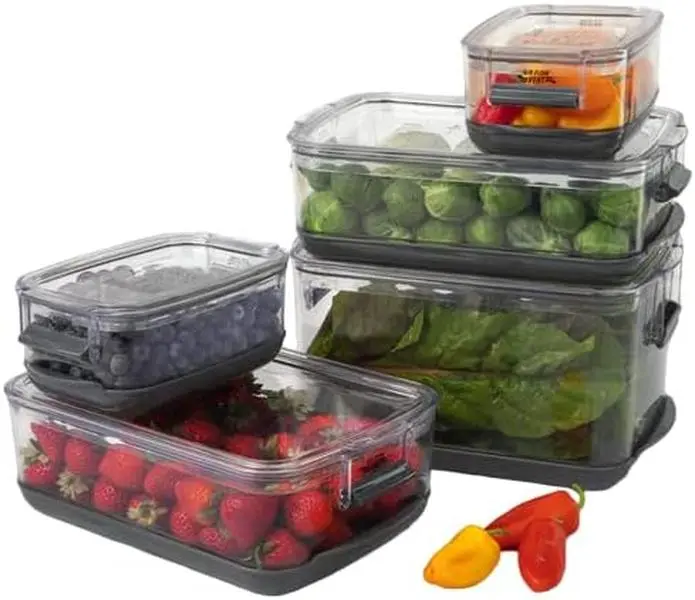 International Prepworks ProKeeper  Fresh Produce Storage Container Set, 5- , Clear Containers with Gray Sealed Tight