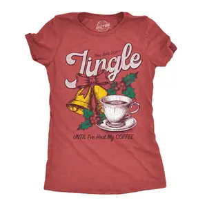 Womens Funny T Shirts These Bells Dont Jingle Until Ive Had My Coffee Sarcastic Christmas Graphic Tee For Ladies Funny Womens T Shirts Cute Vintage Fashion Casual Ladies T-Shirt Gift Christmas Tops for Women Red -