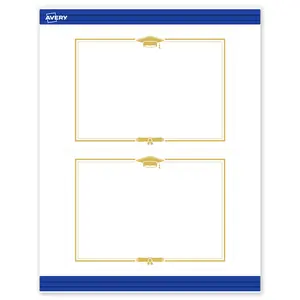 Avery® Printable Rectangle Invitation Cards, 5" x 7", Matte White, Sure Feed® Technology, Pre-printed Gold Graduation Cap Design Great for Grad Parties, Laser & Inkjet Compatible, 40 Total