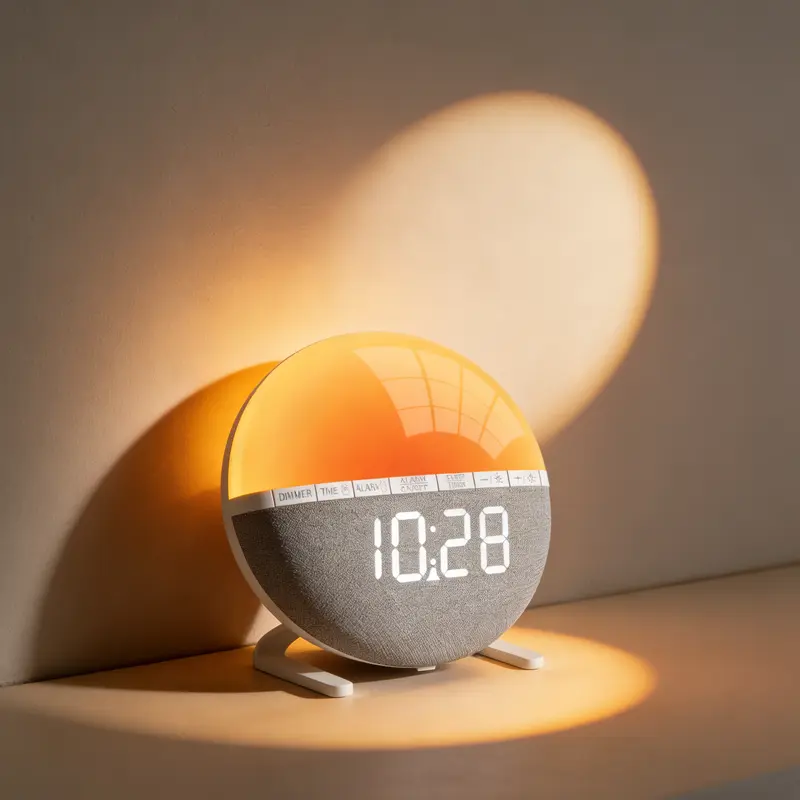Sunrise Alarm Clock Wake-Up Light with 7-Color Night Lights, Digital Sleep Aid Clock for Heavy Sleepers, Bedroom Decor & Gift for Teens & Adults mirror Projection Rotatable resin sunset