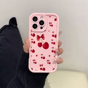 Creative New Irregular Bow Cherry Pattern Tpu Anti-Drop Phone Case, Fits iPhone 17 Pro Max 16 Pro Max 15 Pro Max 14 Pro Max
