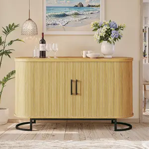 Sideboard Buffet Cabinet with Storage, 54.3" Fluted Tambour, Adjustable Shelves, Mid Century Modern Console for Living Room Kitchen