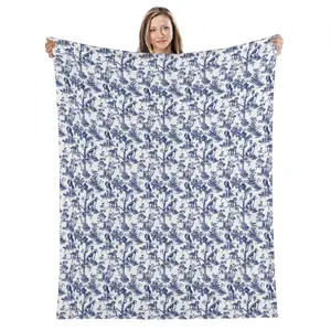 Beagle French Toile Blanket - Blue Toile de Jouy Cozy Throw Blanket for Beagle Mom, Chinoiserie French Country Gifts Dog Toile Plush Blanket