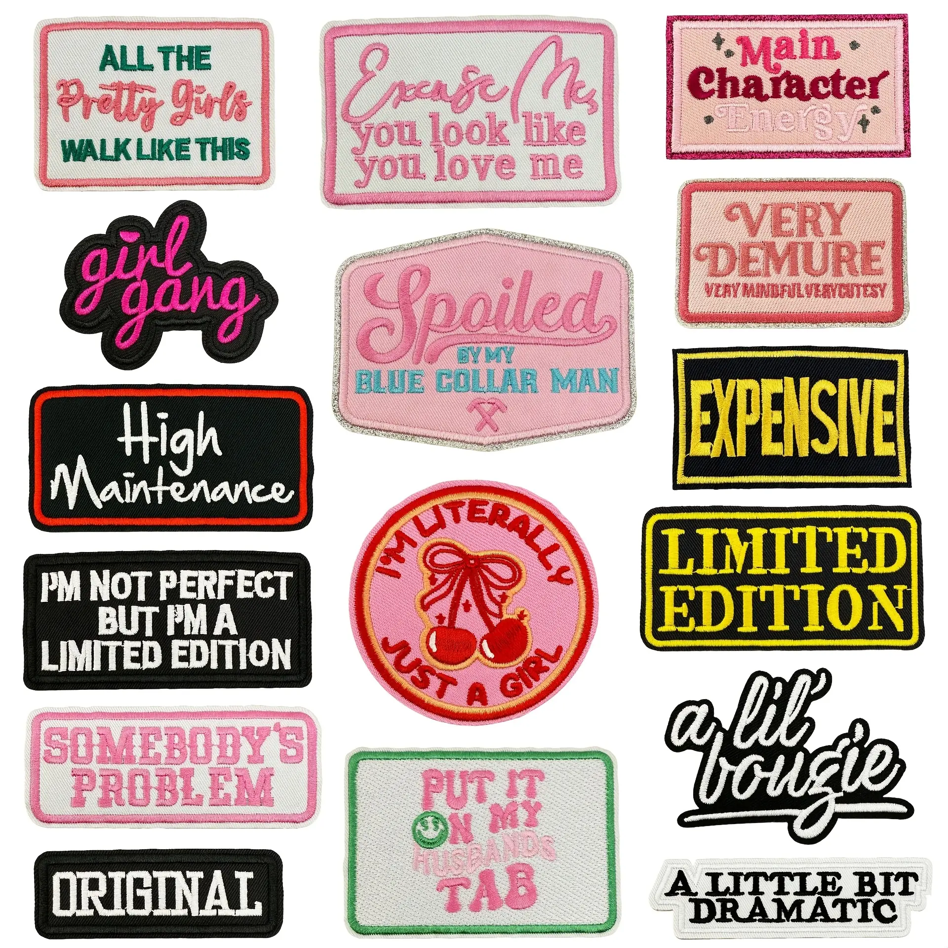 16pcs Black Polyester Embroidering Design Iron-On Patch Set - Custom Embroidered Patches, Sewing Accessories for Trucker Hats, Clothes