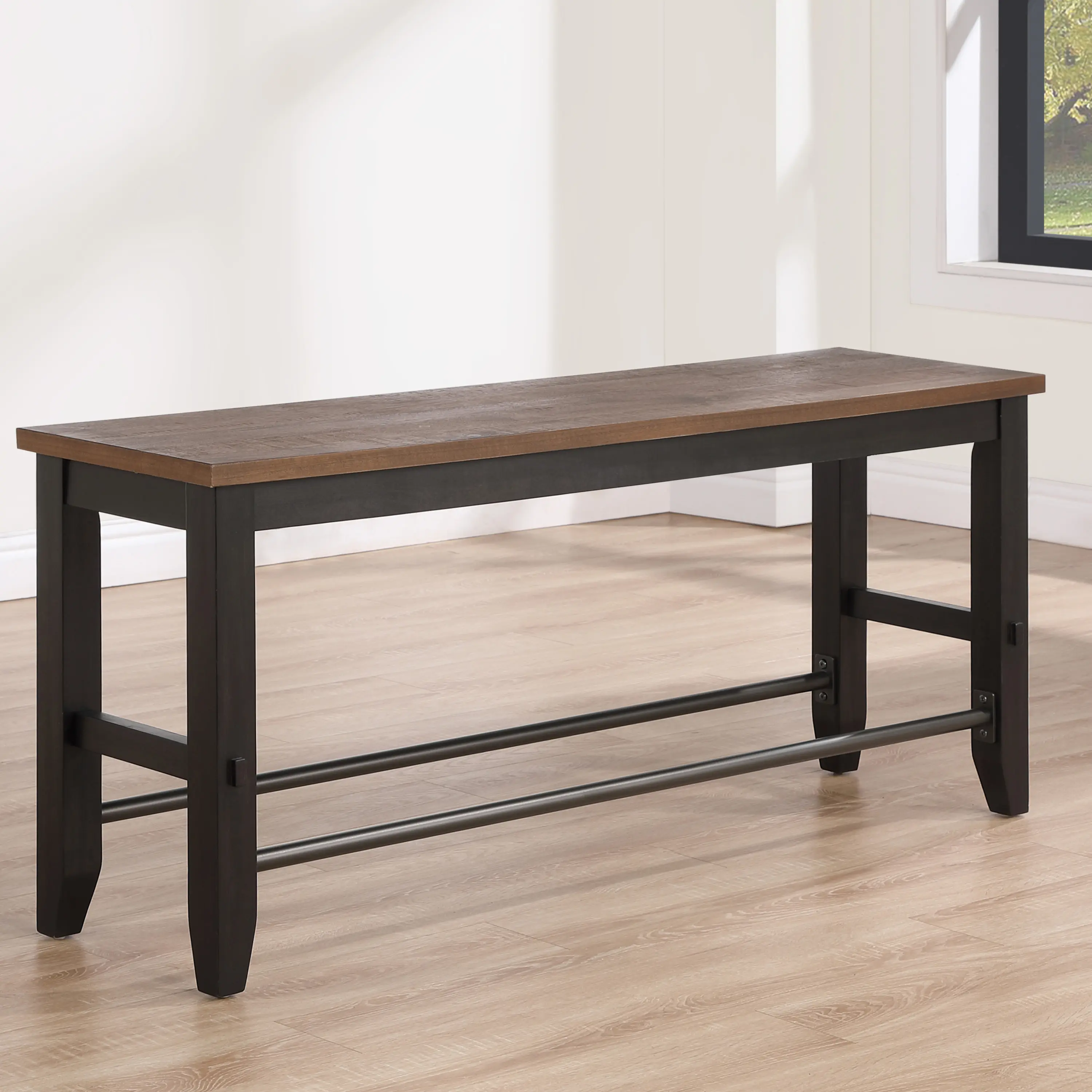 Bermuda Solid Wood Counter Bench with Two Tone Finish for Rustic Home Decor 54"W x 15"D x 24"H Durable & Elegant Design