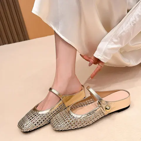 【Black Friday】Women's Chic Square-Toe PU Leather Shoes, Casual Solid Color Mules for All Seasons, Medium Width, Rubber Sole, 4cm Hidden Low Heel