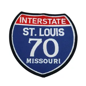 Patch Party Club, 1-pc, "ST. LOUIS 4" Interstate 70" Iron-On Embroidered Patch; Popular Missouri Emblem, Red/White/Blue Badge, Patch for Jackets