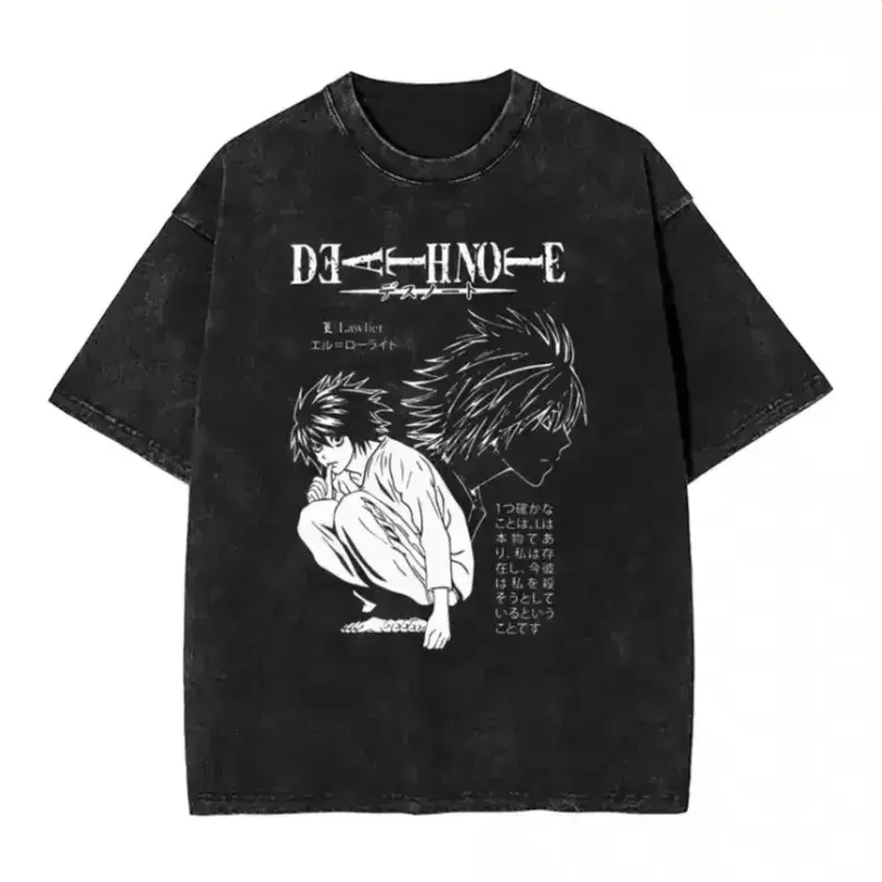L Death Note T-Shirt Vintage Graphic Anime Tee, Gothic Grunge Y2K Emo Scene Style, Unisex Manga Shirt, Soft Cotton Crewneck, Casual Streetwear for Men & Women, Perfect for Death Note Fans, Amity Affliction Style, Trendy Gift for Anime Lovers Fun Crazy Men