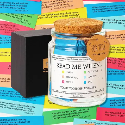Christian Bible Verse Glass Jar Gift Set - 90 Selected Scripture Slips Emotional Support Jar, Gift Decoration for Adult Baby Shower, Festive Easter Party Supplies & Housewarming Home Decor