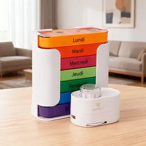 French Printed Weekly Pill Box Set with Dose Cutter, Easy Medication Management, Portable Medicine Organizer, Supplement Organizer for Daily Use