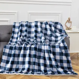 Elegant Comfort Cozy Buffalo Plaid Flannel Fleece Sherpa Throw Blanket Super Soft Micro Mink Sherpa Yarns Cozy for Sofa or Bed