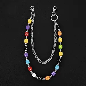 2026 New Double-Layer Acrylic Dice Waist Chain, Unisex Hip Hop Punk Bag Accessory Charm, Summer Vibe Pants Chain