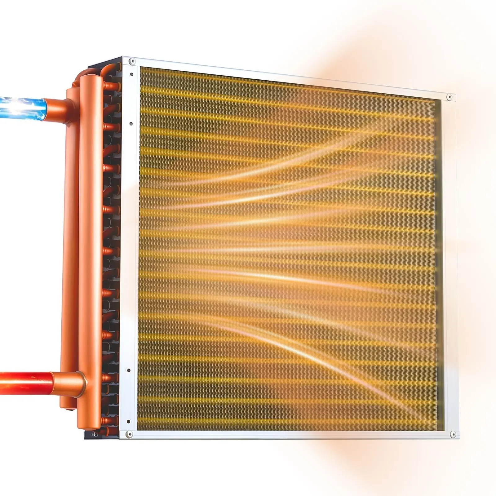 【Summerfinds】VEVOR Water to Air Heat Exchanger, 18 x 18 in Finned Tube HVAC Heat Exchanger Coil with Copper Tubes & Aluminum Fins, 120K BTU Output for Outdoor Wood Furnace, Hydronic Heating & Cooling Systems