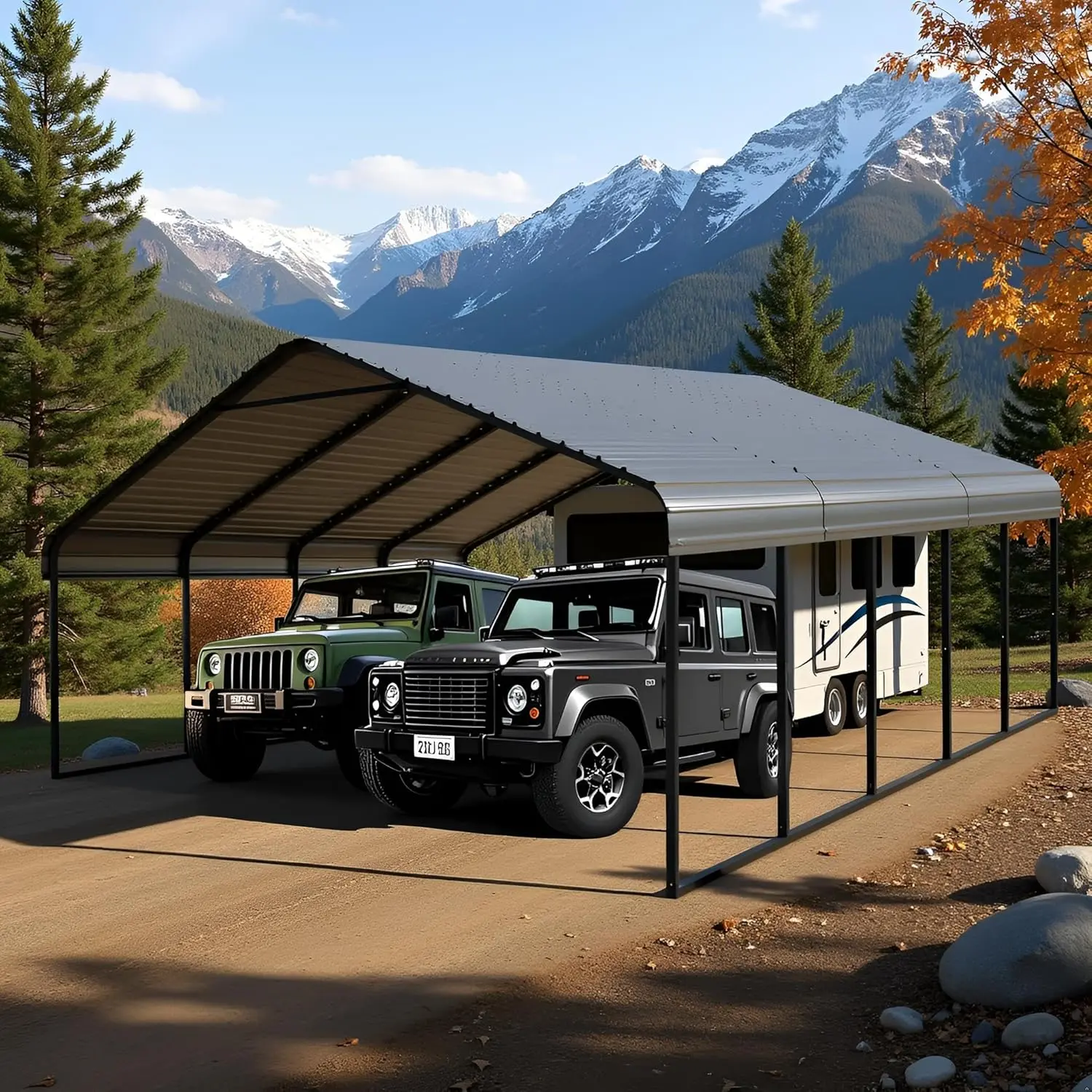 20x20 FT Metal Carport Canopy for 2 Car Heavy Duty Black Carports with Galvanized Steel Roof & Frame, Portable Car Garage Shelter Boat Cover Car Ports for Yard