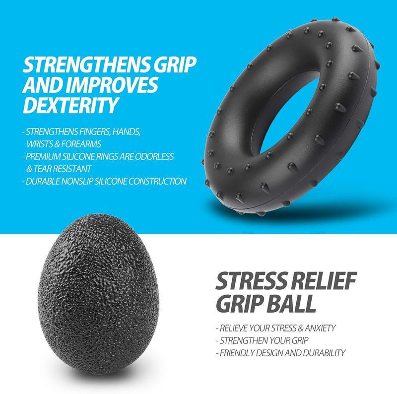 5PCS Grip Strength Trainer Kits, Hand Gripper Strengthener, Forearm Strengthener, Forearm Exerciser, Finger Exerciser, Wrist Strengthener, Stress Relief Ball, Grip Ring